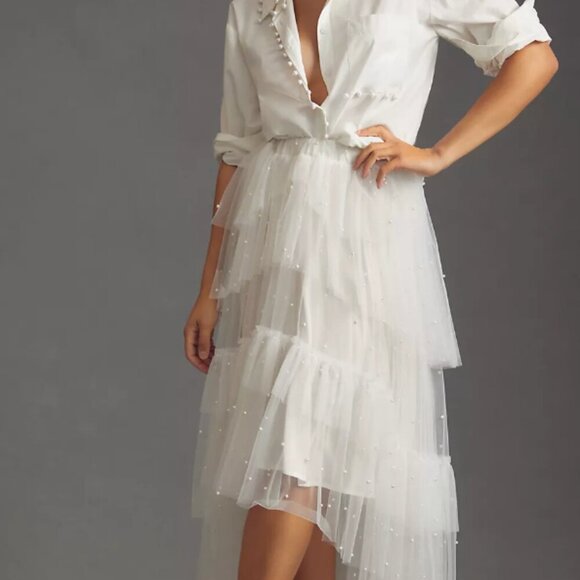 Anthropologie  - PLUS SIZE Maeve Tulle and Pearl Embellished Sheer Skirt - Picture 1 of 7